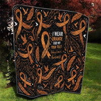 Personalized I Wear Orange Kidney Cancer Awareness Quilt Feathered Ribbon Silhouette Illustration