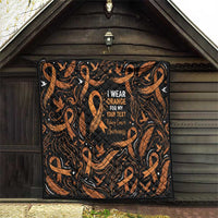 Personalized I Wear Orange Kidney Cancer Awareness Quilt Feathered Ribbon Silhouette Illustration