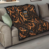 Personalized I Wear Orange Kidney Cancer Awareness Quilt Feathered Ribbon Silhouette Illustration