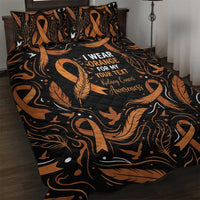 Personalized I Wear Orange Kidney Cancer Awareness Quilt Bed Set Feathered Ribbon Silhouette Illustration