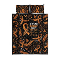 Personalized I Wear Orange Kidney Cancer Awareness Quilt Bed Set Feathered Ribbon Silhouette Illustration