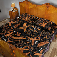Personalized I Wear Orange Kidney Cancer Awareness Quilt Bed Set Feathered Ribbon Silhouette Illustration
