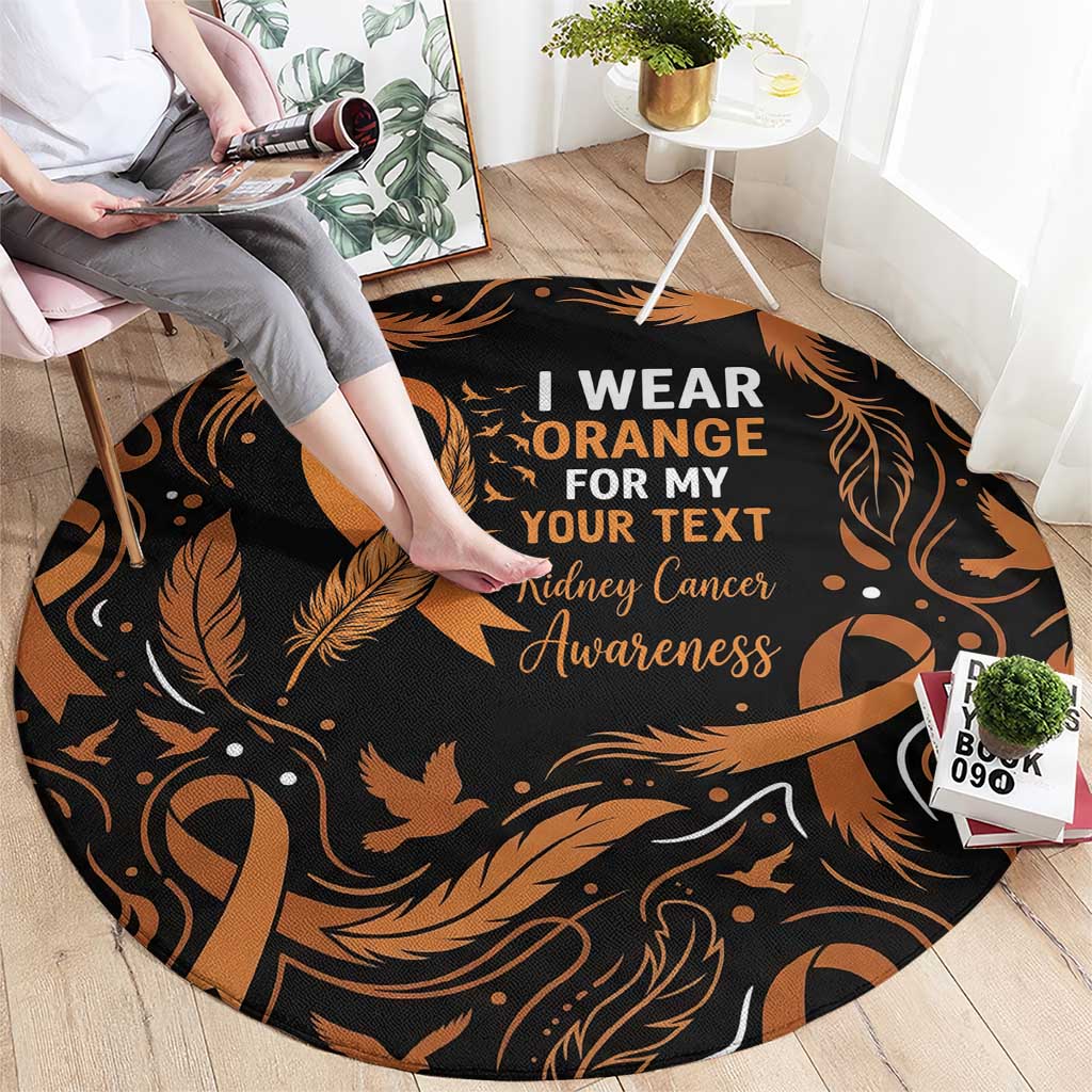 Personalized I Wear Orange Kidney Cancer Awareness Round Carpet Feathered Ribbon Silhouette Illustration