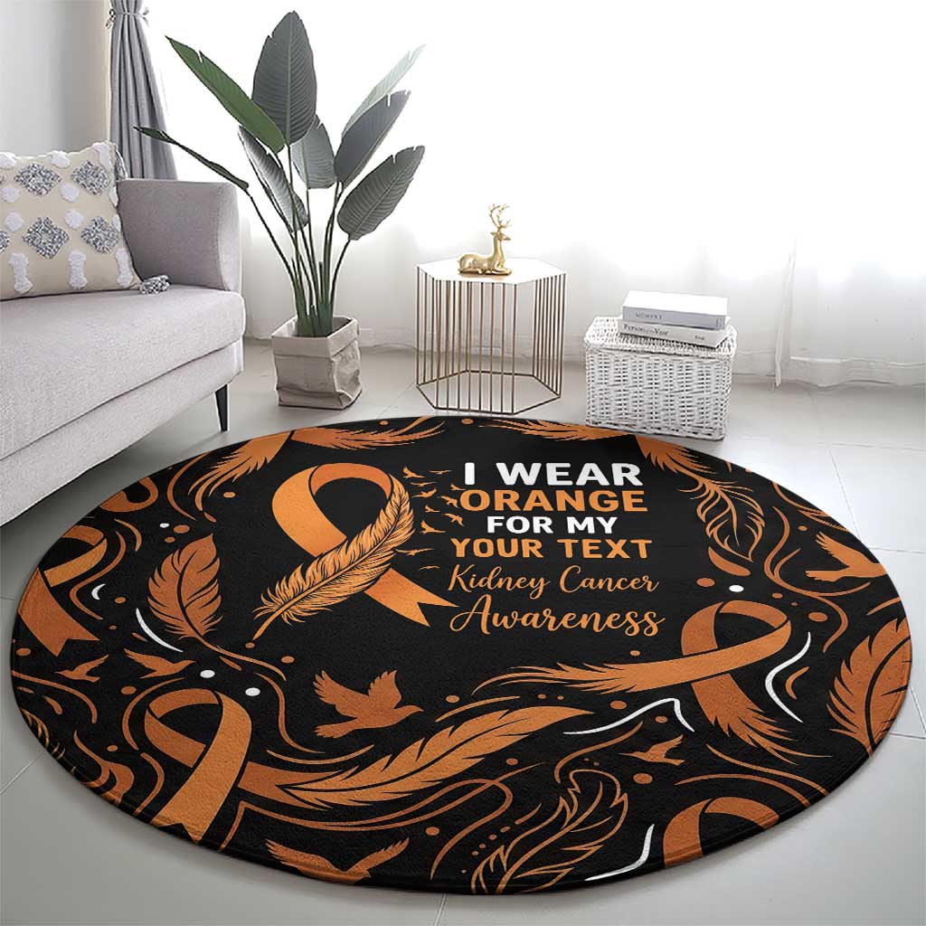 Personalized I Wear Orange Kidney Cancer Awareness Round Carpet Feathered Ribbon Silhouette Illustration
