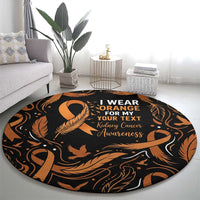 Personalized I Wear Orange Kidney Cancer Awareness Round Carpet Feathered Ribbon Silhouette Illustration
