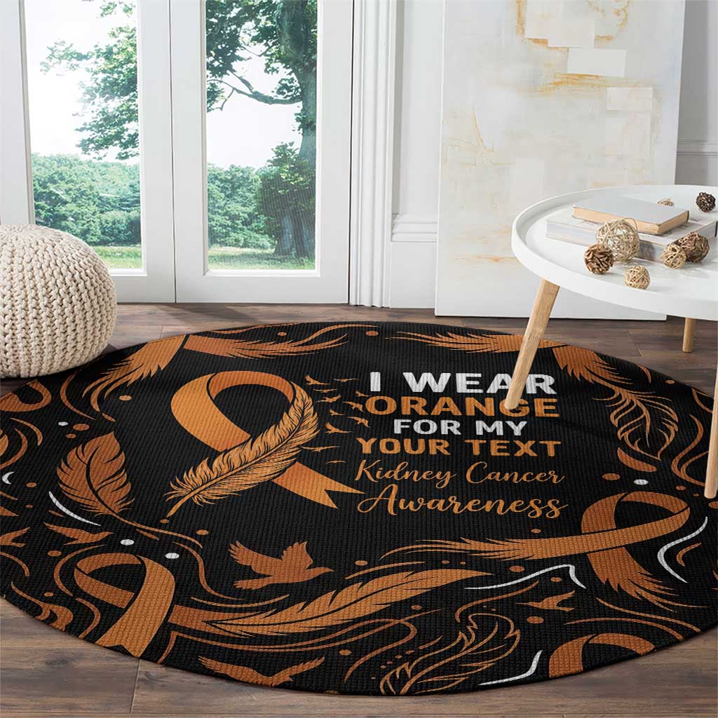 Personalized I Wear Orange Kidney Cancer Awareness Round Carpet Feathered Ribbon Silhouette Illustration