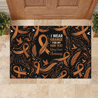 Personalized I Wear Orange Kidney Cancer Awareness Rubber Doormat Feathered Ribbon Silhouette Illustration