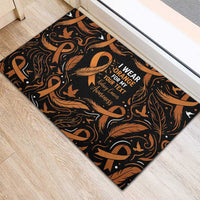 Personalized I Wear Orange Kidney Cancer Awareness Rubber Doormat Feathered Ribbon Silhouette Illustration