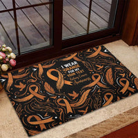 Personalized I Wear Orange Kidney Cancer Awareness Rubber Doormat Feathered Ribbon Silhouette Illustration