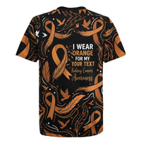 Personalized I Wear Orange Kidney Cancer Awareness Rugby Jersey Feathered Ribbon Silhouette Illustration