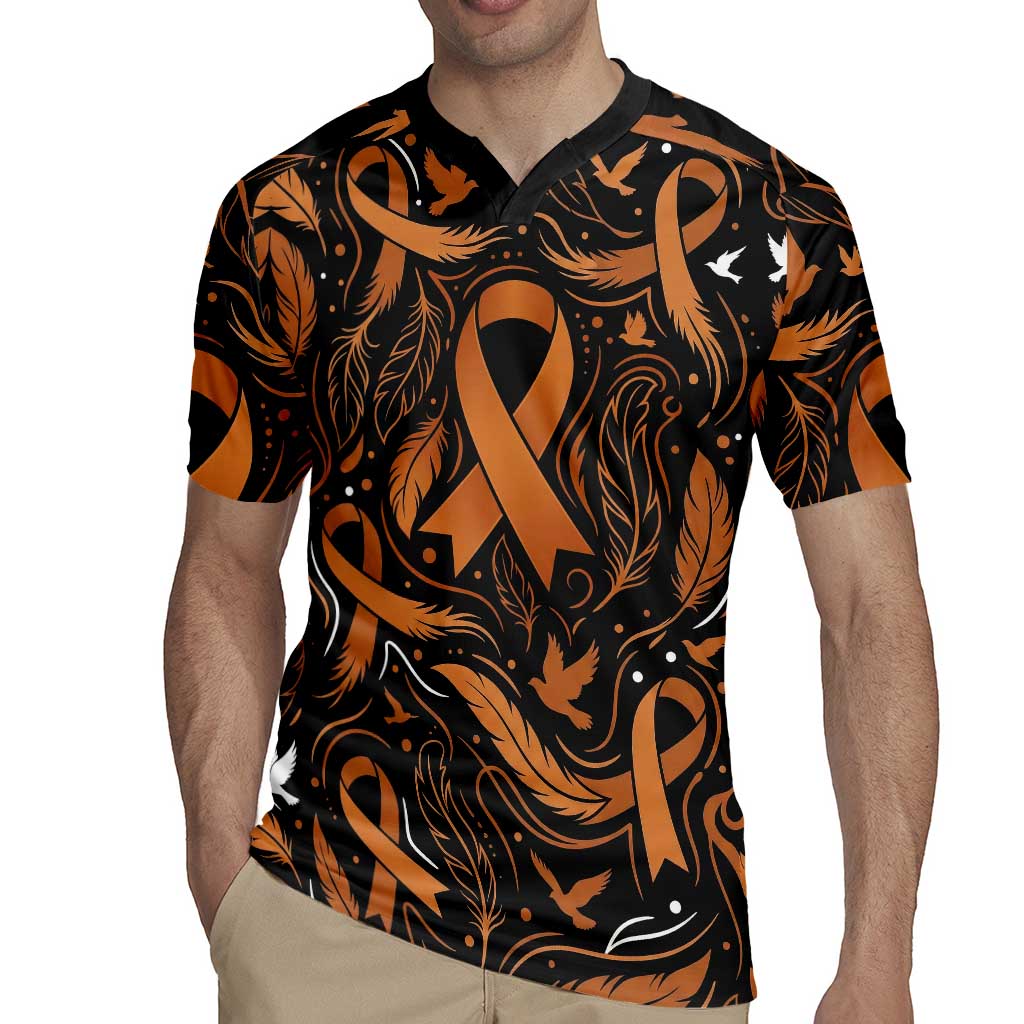 Personalized I Wear Orange Kidney Cancer Awareness Rugby Jersey Feathered Ribbon Silhouette Illustration