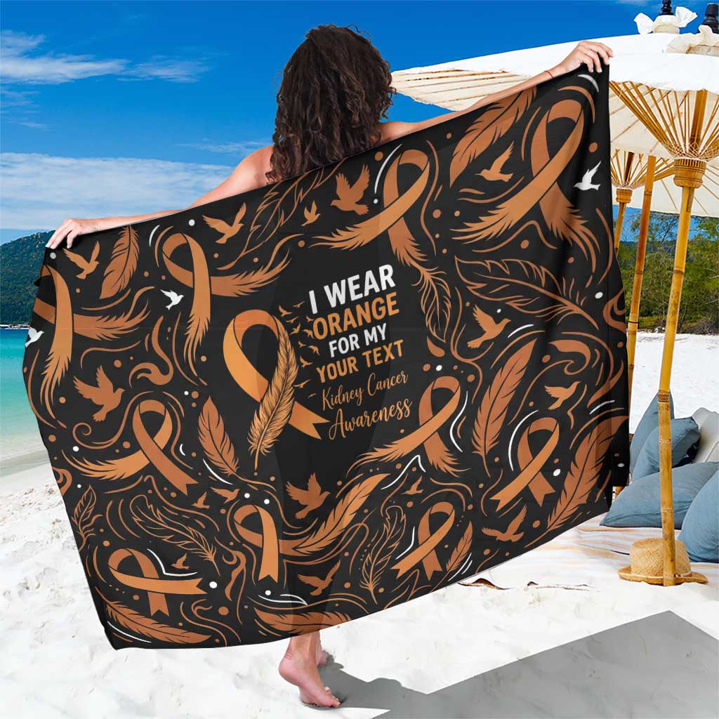 Personalized I Wear Orange Kidney Cancer Awareness Sarong Feathered Ribbon Silhouette Illustration