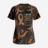 Personalized I Wear Orange Kidney Cancer Awareness Scrub Top Feathered Ribbon Silhouette Illustration