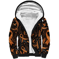 Personalized I Wear Orange Kidney Cancer Awareness Sherpa Hoodie Feathered Ribbon Silhouette Illustration