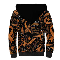 Personalized I Wear Orange Kidney Cancer Awareness Sherpa Hoodie Feathered Ribbon Silhouette Illustration