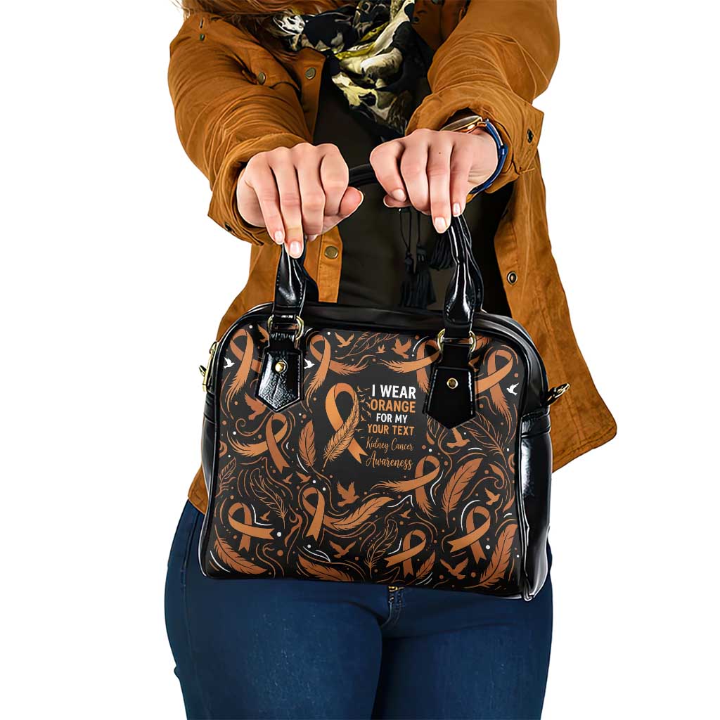Personalized I Wear Orange Kidney Cancer Awareness Shoulder Handbag Feathered Ribbon Silhouette Illustration
