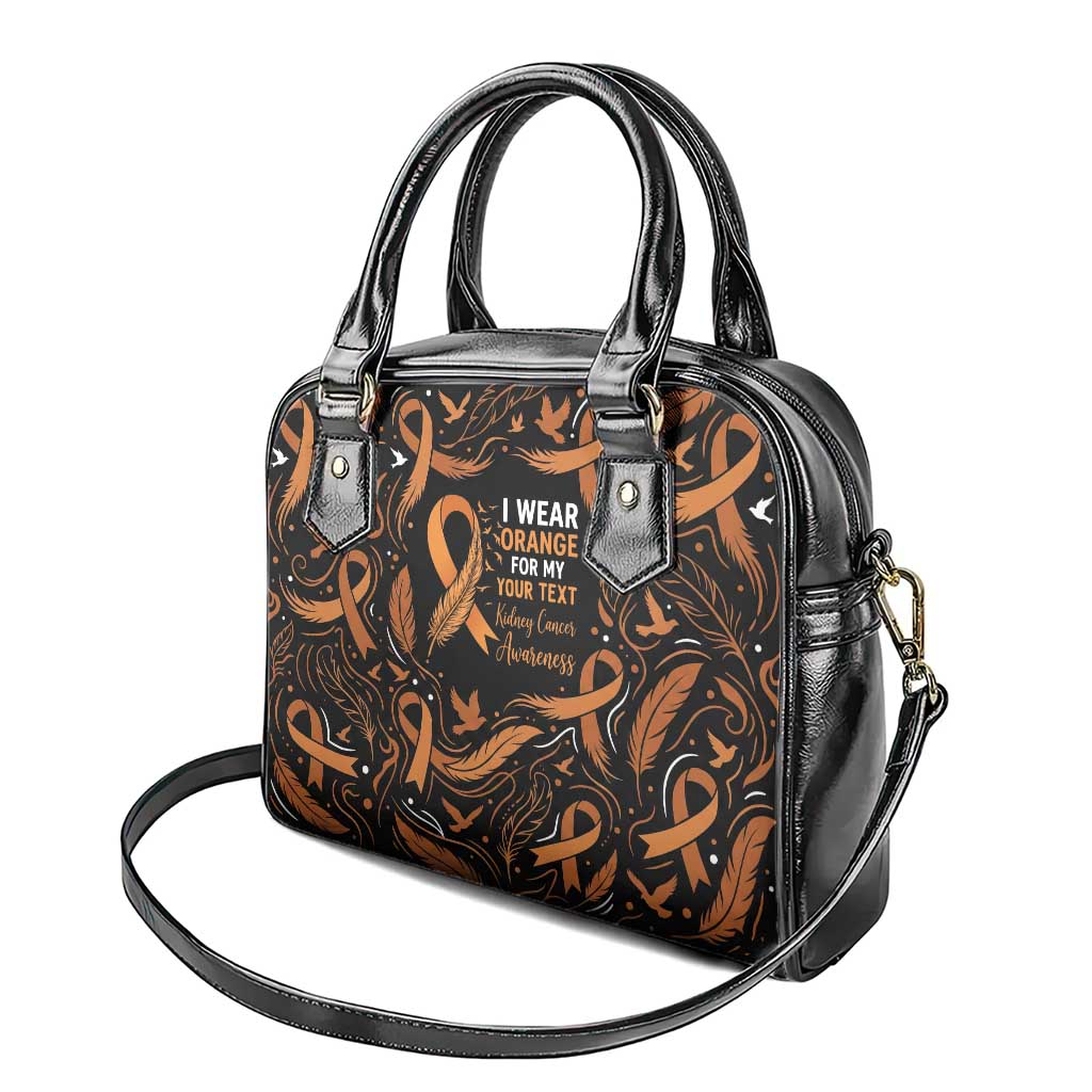 Personalized I Wear Orange Kidney Cancer Awareness Shoulder Handbag Feathered Ribbon Silhouette Illustration