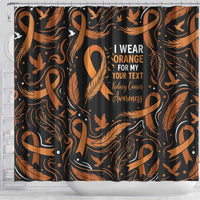 Personalized I Wear Orange Kidney Cancer Awareness Shower Curtain Feathered Ribbon Silhouette Illustration