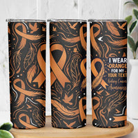 Personalized I Wear Orange Kidney Cancer Awareness Skinny Tumbler Feathered Ribbon Silhouette Illustration