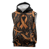Personalized I Wear Orange Kidney Cancer Awareness Sleeveless Hoodie Feathered Ribbon Silhouette Illustration