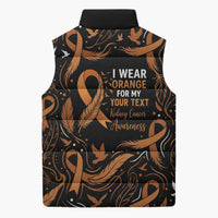 Personalized I Wear Orange Kidney Cancer Awareness Sleeveless Puffer Jacket Feathered Ribbon Silhouette Illustration