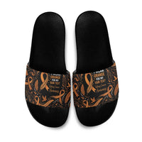 Personalized I Wear Orange Kidney Cancer Awareness Slide Sandals Feathered Ribbon Silhouette Illustration