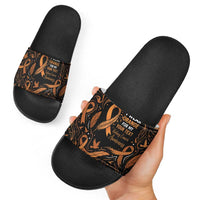 Personalized I Wear Orange Kidney Cancer Awareness Slide Sandals Feathered Ribbon Silhouette Illustration