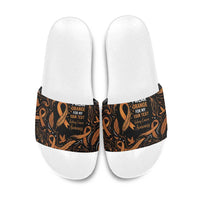 Personalized I Wear Orange Kidney Cancer Awareness Slide Sandals Feathered Ribbon Silhouette Illustration