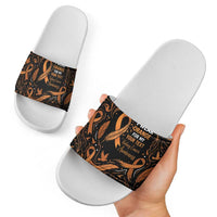 Personalized I Wear Orange Kidney Cancer Awareness Slide Sandals Feathered Ribbon Silhouette Illustration