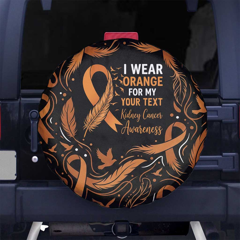 Personalized I Wear Orange Kidney Cancer Awareness Spare Tire Cover Feathered Ribbon Silhouette Illustration