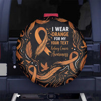 Personalized I Wear Orange Kidney Cancer Awareness Spare Tire Cover Feathered Ribbon Silhouette Illustration