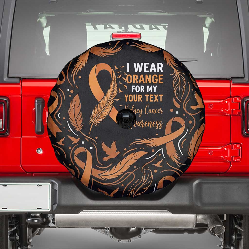 Personalized I Wear Orange Kidney Cancer Awareness Spare Tire Cover Feathered Ribbon Silhouette Illustration