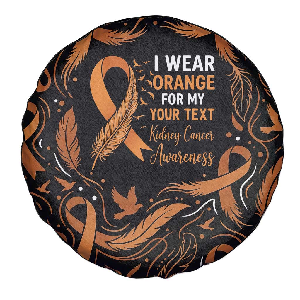 Personalized I Wear Orange Kidney Cancer Awareness Spare Tire Cover Feathered Ribbon Silhouette Illustration
