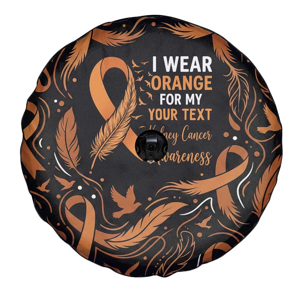 Personalized I Wear Orange Kidney Cancer Awareness Spare Tire Cover Feathered Ribbon Silhouette Illustration