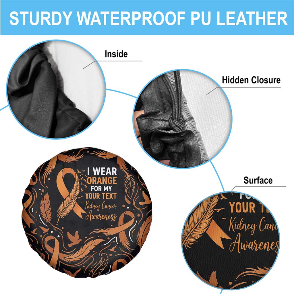 Personalized I Wear Orange Kidney Cancer Awareness Spare Tire Cover Feathered Ribbon Silhouette Illustration