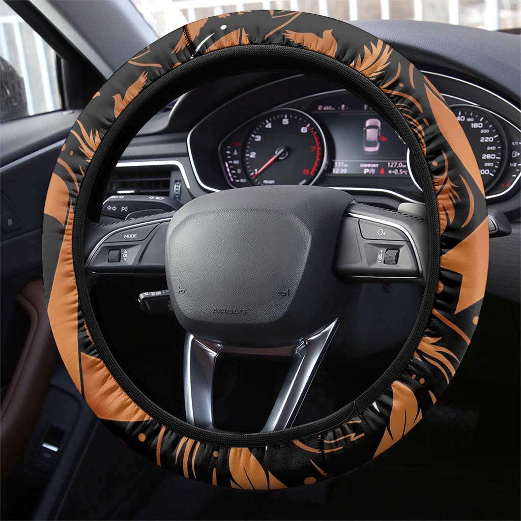 I Wear Orange Kidney Cancer Awareness Steering Wheel Cover Feathered Ribbon Silhouette Illustration