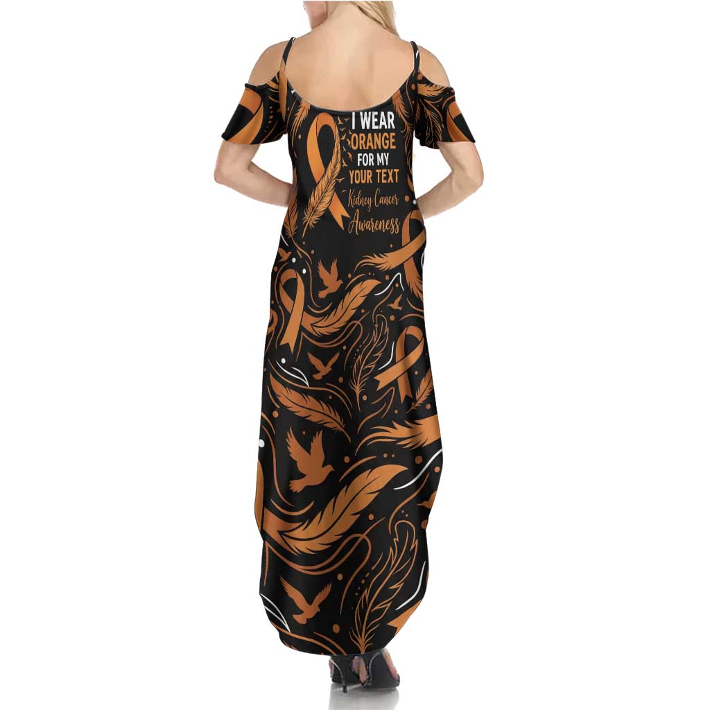 Personalized I Wear Orange Kidney Cancer Awareness Summer Maxi Dress Feathered Ribbon Silhouette Illustration