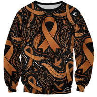 Personalized I Wear Orange Kidney Cancer Awareness Sweatshirt Feathered Ribbon Silhouette Illustration