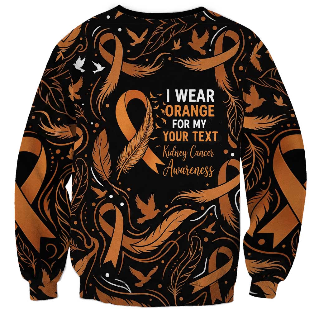 Personalized I Wear Orange Kidney Cancer Awareness Sweatshirt Feathered Ribbon Silhouette Illustration