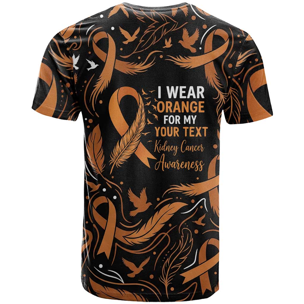 Personalized I Wear Orange Kidney Cancer Awareness T Shirt Feathered Ribbon Silhouette Illustration