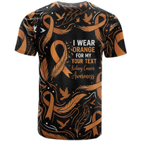 Personalized I Wear Orange Kidney Cancer Awareness T Shirt Feathered Ribbon Silhouette Illustration