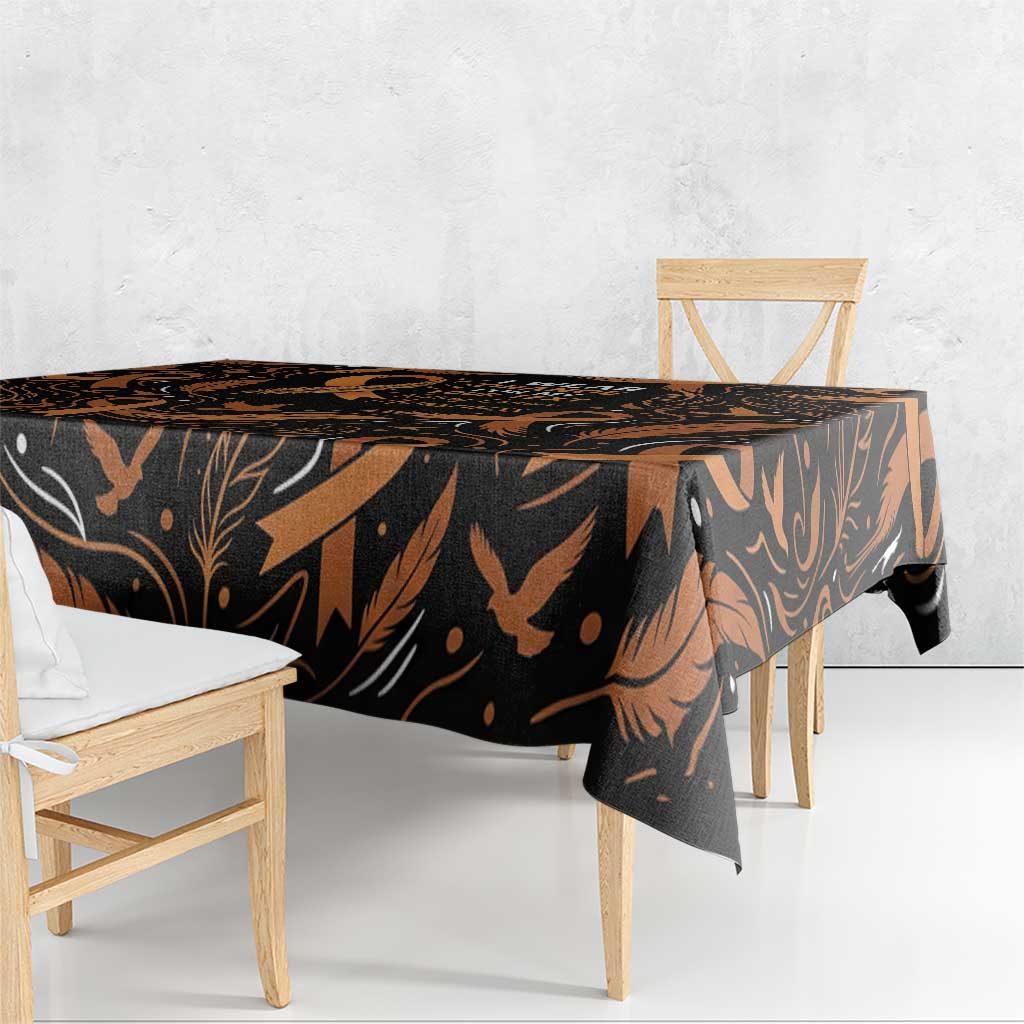 Personalized I Wear Orange Kidney Cancer Awareness Tablecloth Feathered Ribbon Silhouette Illustration