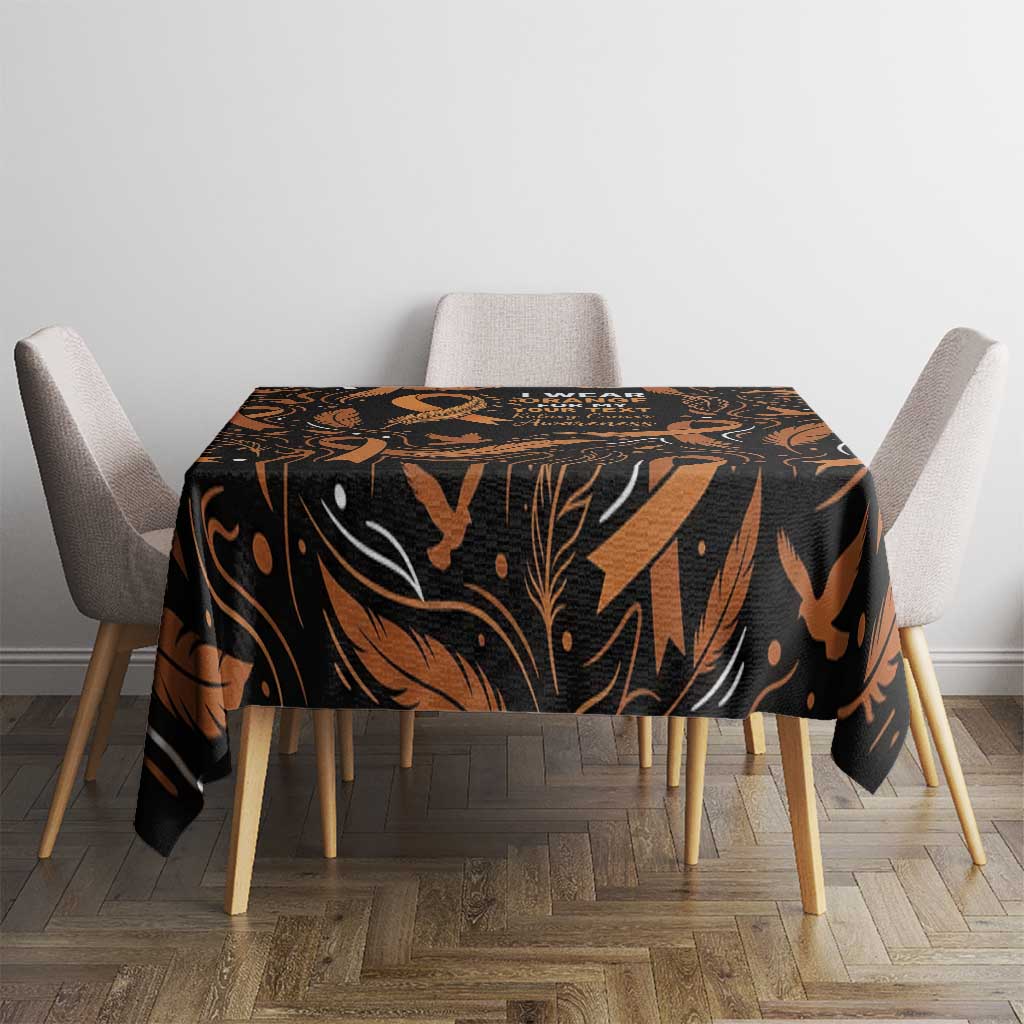 Personalized I Wear Orange Kidney Cancer Awareness Tablecloth Feathered Ribbon Silhouette Illustration