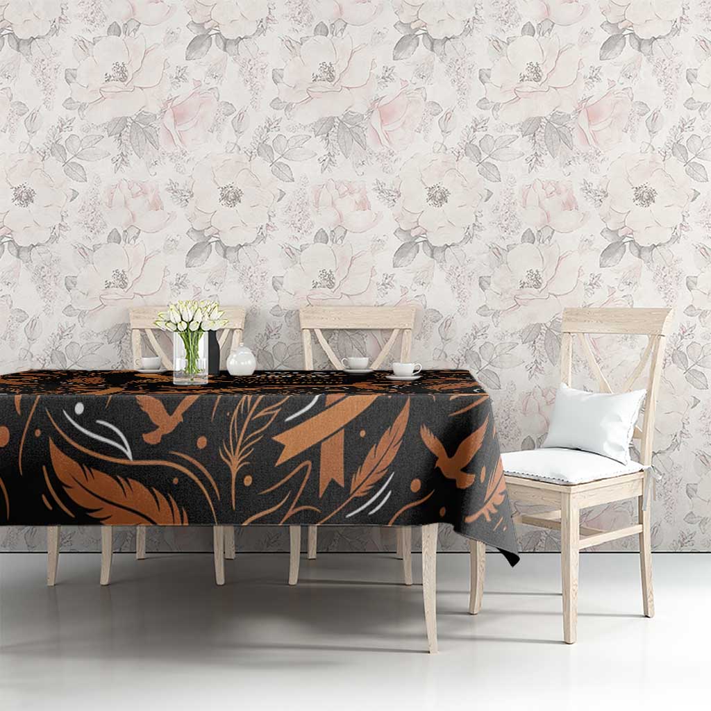 Personalized I Wear Orange Kidney Cancer Awareness Tablecloth Feathered Ribbon Silhouette Illustration
