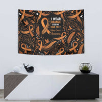 Personalized I Wear Orange Kidney Cancer Awareness Tapestry Feathered Ribbon Silhouette Illustration