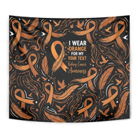Personalized I Wear Orange Kidney Cancer Awareness Tapestry Feathered Ribbon Silhouette Illustration