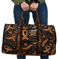 Personalized I Wear Orange Kidney Cancer Awareness Travel Bag Feathered Ribbon Silhouette Illustration