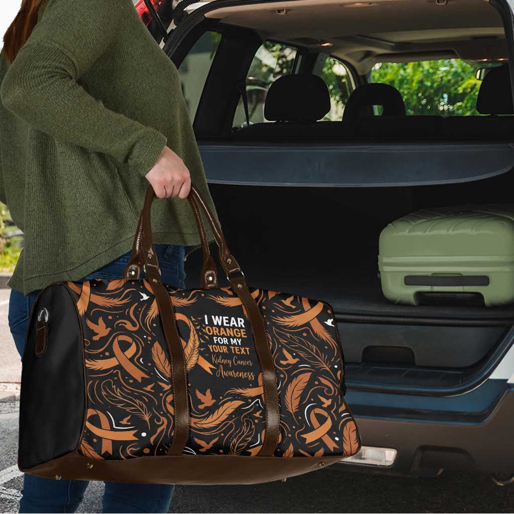 Personalized I Wear Orange Kidney Cancer Awareness Travel Bag Feathered Ribbon Silhouette Illustration