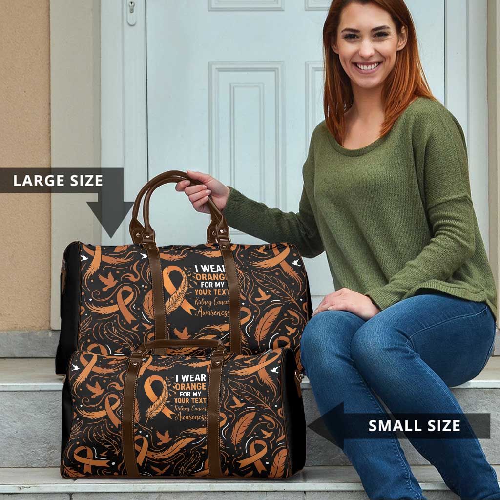 Personalized I Wear Orange Kidney Cancer Awareness Travel Bag Feathered Ribbon Silhouette Illustration