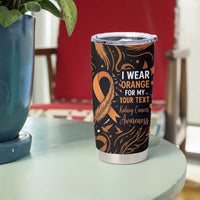 Personalized I Wear Orange Kidney Cancer Awareness Tumbler Cup Feathered Ribbon Silhouette Illustration